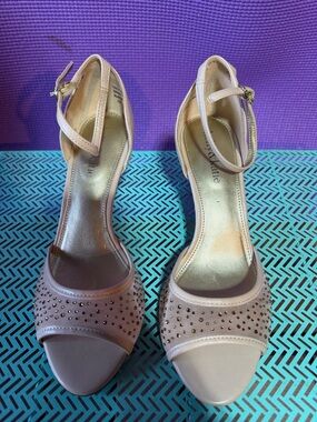 Kelly & Katie Blush Pink Ankle-Strap Studded Heels